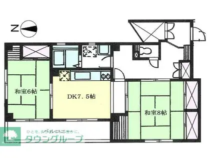 パークヒルズ大泉(2DK/1階)の間取り写真