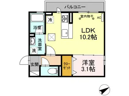ディーアリビラ(1LDK/1階)の間取り写真
