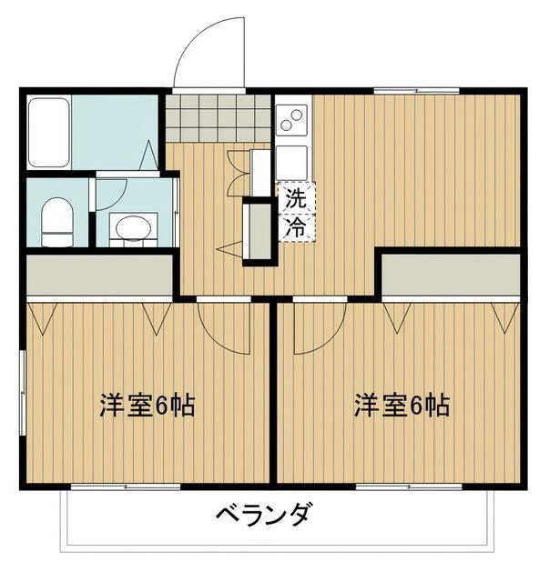 メルベーユB棟(2DK/1階)の間取り写真