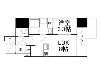 プレサンス北浜オリジン(1LDK/9階)の間取り写真