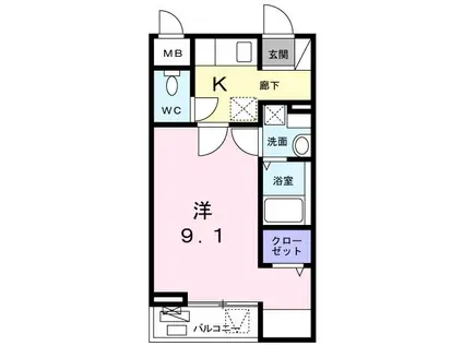 グラン・ルミエール淵野辺(1K/3階)の間取り写真