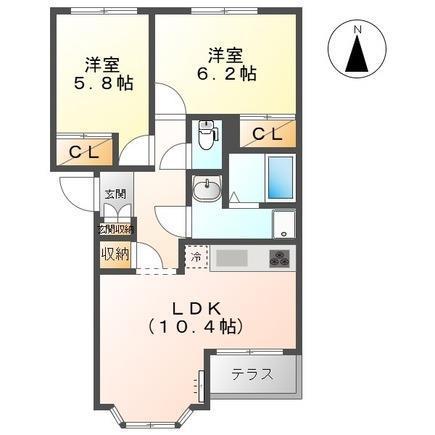 日の出II(2LDK/2階)の間取り写真