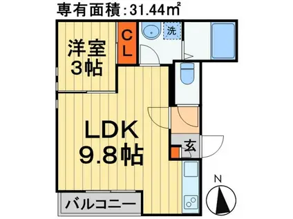 グランティックグレイス(1LDK/1階)の間取り写真