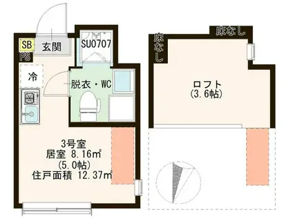 ハーモニーテラス青戸II(ワンルーム/2階)の間取り写真