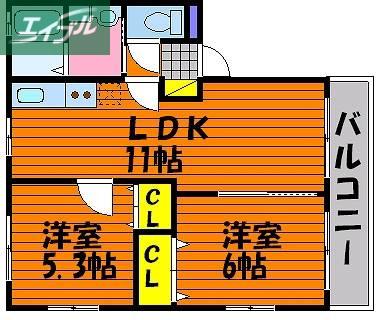 ファミーユC(2LDK/1階)の間取り写真