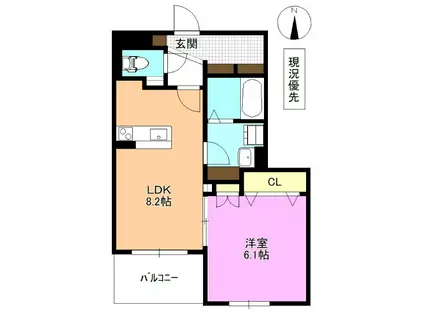 グランゼフィール(1LDK/2階)の間取り写真