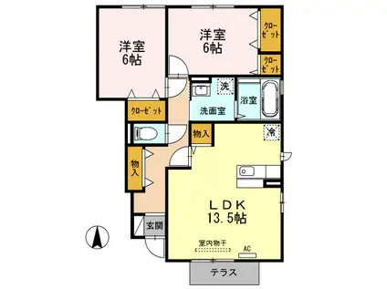 ブランズ小杉B棟(2LDK/1階)の間取り写真