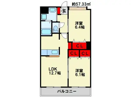 グランドゥール(2LDK/1階)の間取り写真