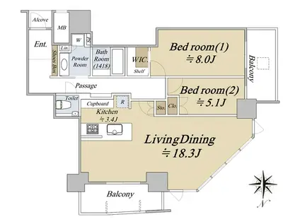 大阪ひびきの街 ザ・サンクタスタワー(2LDK/25階)の間取り写真