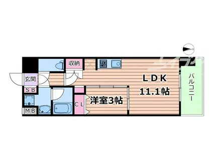 コンフォリア・リヴ東三国駅前ソルテラス(1LDK/9階)の間取り写真