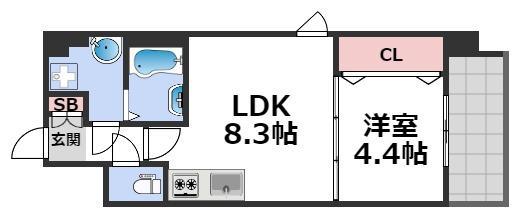 スプランディッド難波III(1LDK/14階)の間取り写真