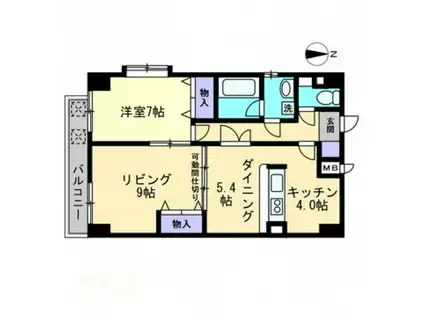 AXS空港通(2LDK/9階)の間取り写真