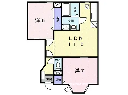 ブルースカイ国分弐番館(2LDK/1階)の間取り写真
