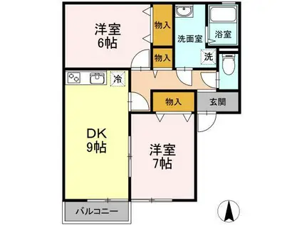 ゼファー(2DK/2階)の間取り写真