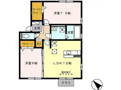 リビングタウン鈴鹿旭が丘 E棟(2LDK/1階)の間取り写真