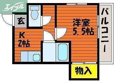 ファミール野田屋町(1K/2階)の間取り写真