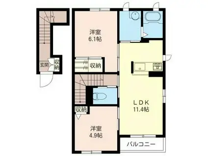 サンクレセオ大倉山(2LDK/2階)の間取り写真