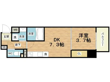 エスリードレジデンス大阪天王寺(1DK/4階)の間取り写真