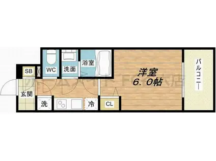 レジュールアッシュOSAKA新深江(1K/4階)の間取り写真