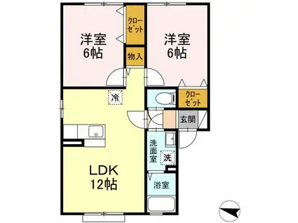 サンモール稲田A(2LDK/2階)の間取り写真