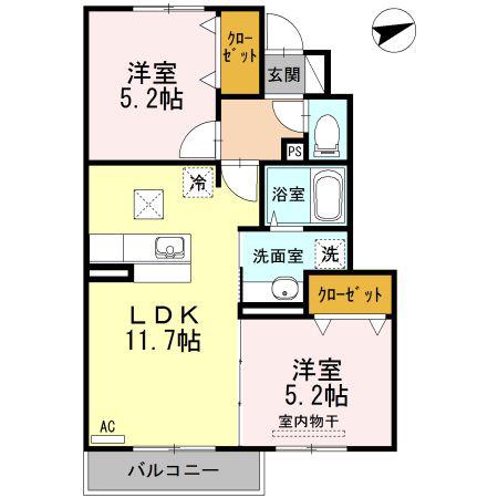 サクシードM(2LDK/1階)の間取り写真