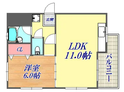 ポールドエスカール(1LDK/3階)の間取り写真