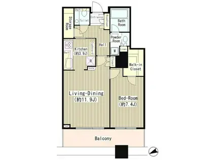 白金タワー(1LDK/12階)の間取り写真