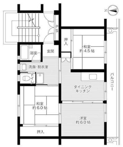 ビレッジハウス西大寺 2号棟(3DK/1階)の間取り写真