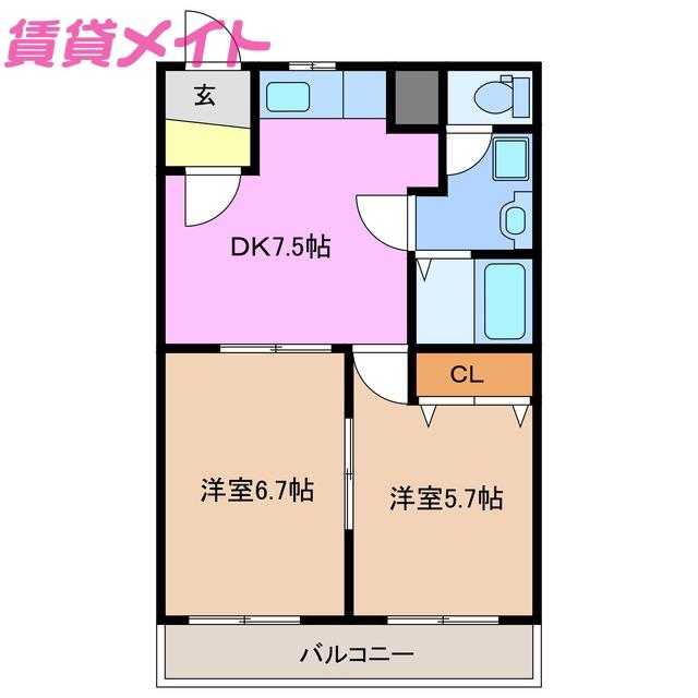 NI-CHE(2DK/3階)の間取り写真
