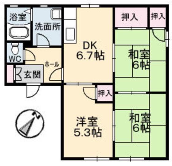 ディアス南幸 C棟(3DK/1階)の間取り写真