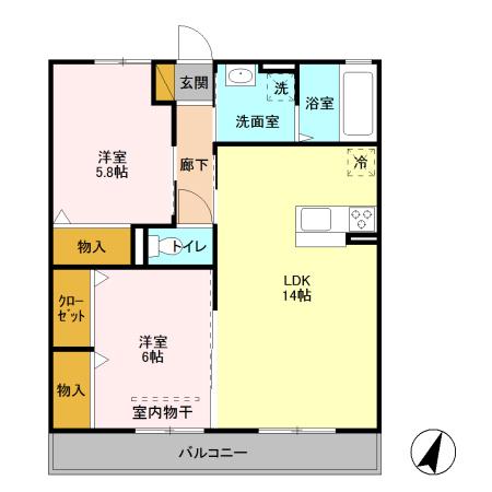 ディアレイク(2LDK/2階)の間取り写真