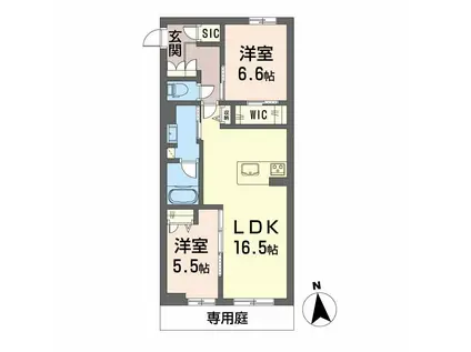 シャーメゾンレジデンス夜明(2LDK/1階)の間取り写真