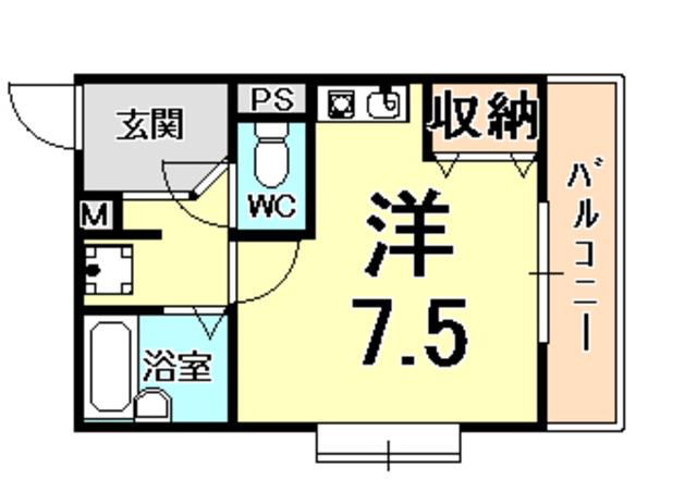 甲子園ウエスト(ワンルーム/4階)の間取り写真