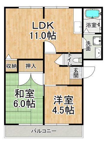 ユードミール(2LDK/1階)の間取り写真