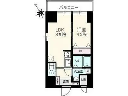 プランドビル本町II(1LDK/9階)の間取り写真