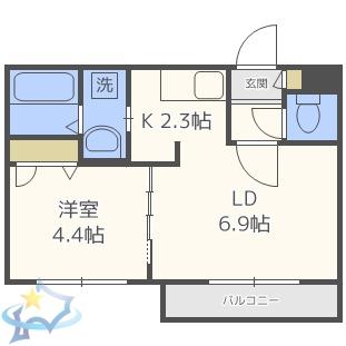 ルーエ北円山(1LDK/4階)の間取り写真