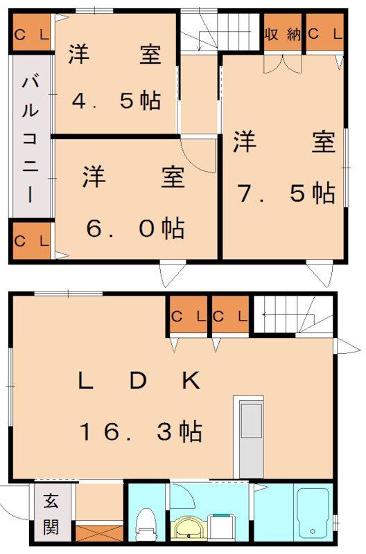 ヴァン・ヴェール美郷C(3LDK/1階)の間取り写真