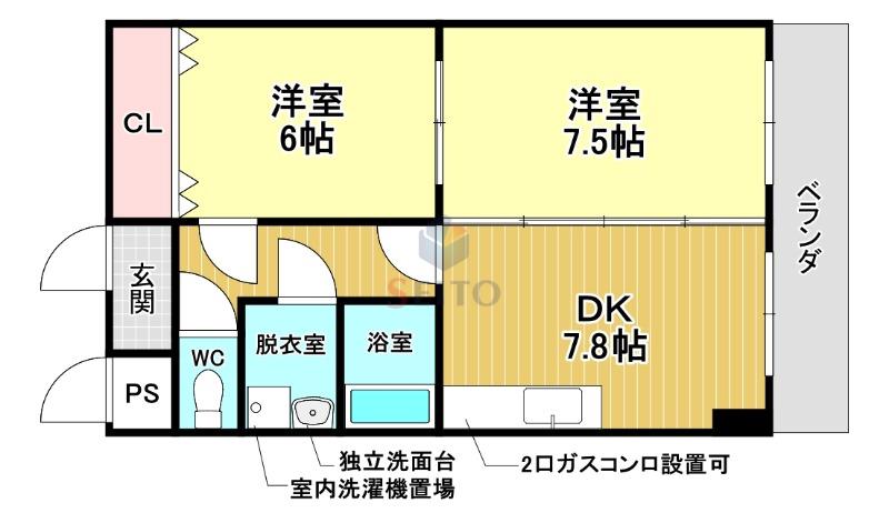 テラスハマ(2DK/2階)の間取り写真