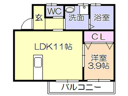 シャンドゥ・フルール B(1LDK/2階)の間取り写真
