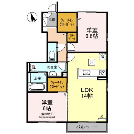 シエロII(2LDK/1階)の間取り写真