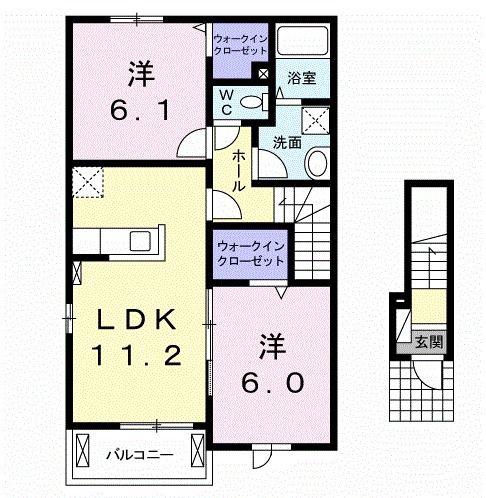 フルームB(2LDK/2階)の間取り写真