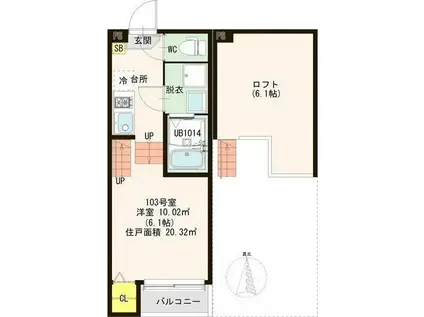 コルザ福住(1K/1階)の間取り写真