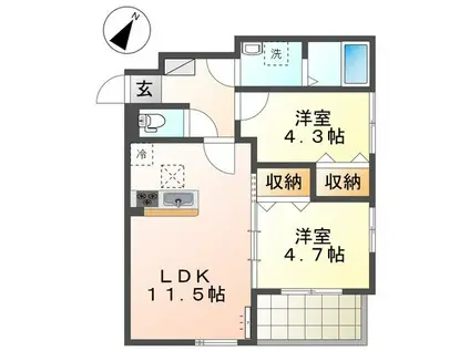 ラ・ロンディーネ(2LDK/1階)の間取り写真