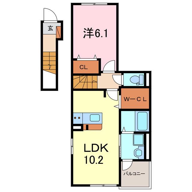 アジュール・ココ(1LDK/2階)の間取り写真
