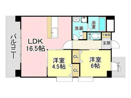 ルネス到津の森(2LDK/4階)の間取り写真