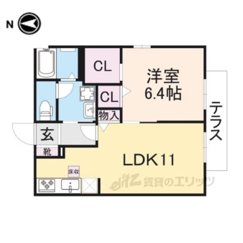 ラフォーレ柏原B(1LDK/1階)の間取り写真