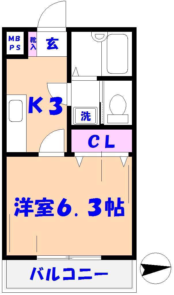 ピアコート(1K/1階)の間取り写真