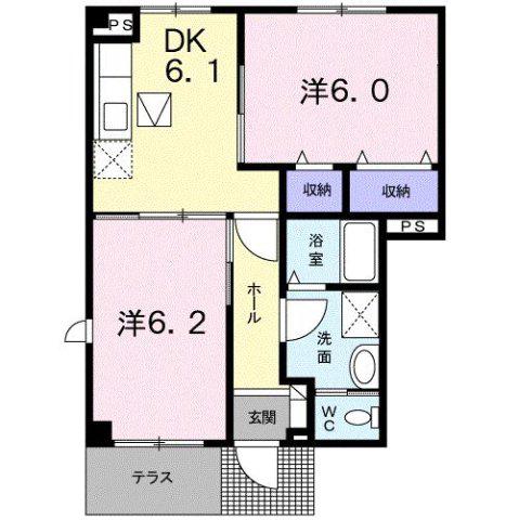 ヴィラ・ド・フルールB(2DK/1階)の間取り写真