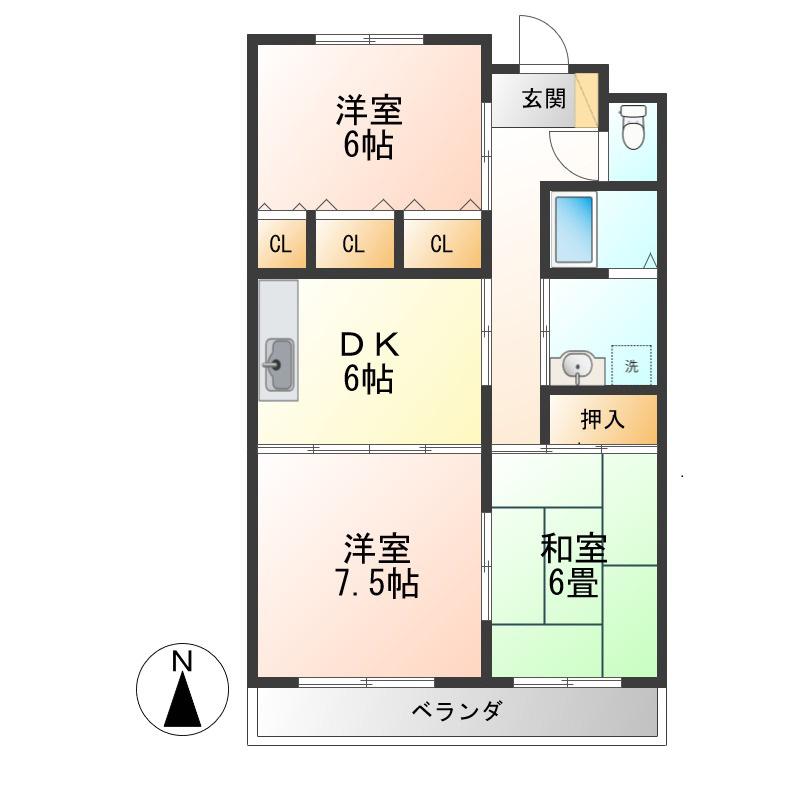 ハイネスイーストII(3DK/2階)の間取り写真