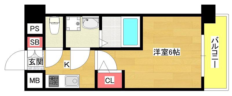 エスリード弁天町ポートヴィラ(1K/2階)の間取り写真